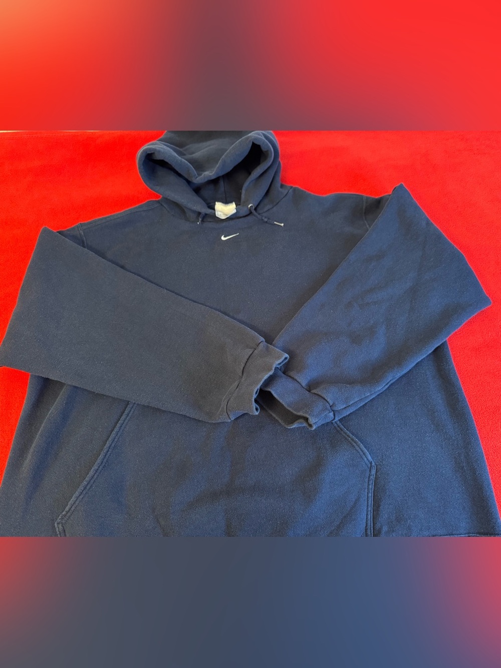 Vintage Rare 90's Nike White Center Swoosh Navy Blue USA Made Hoodie Size XL